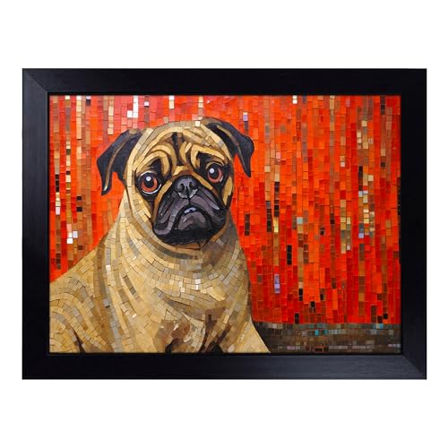 Lap Tray with Bean Bag Cushion, Pug Art Deco - Handmade in the UK, Raised Wooden Edge, Padded Cushion, Heat-Resistant Wipe-Clean Surface, for Meals, Laptops and Crafts