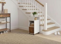 FurnitureR Modern Rolling Key Cabinet with Drawer and Open Storage