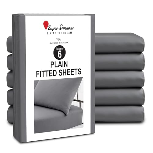 GC GAVENO CAVAILIA Fitted Sheet King Size 6 Pack - Plain Dyed Microfiber Bedding Sheets - Fade, Wrinkle & Shrink Resistant Bottom Sheets - 25cm Deep Breathable Bed Sheet Elasticated Corners - Charcoal
