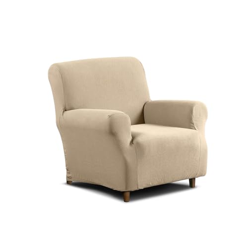 Caleffi - Stretch Cotton Sofa Cover, 1 Seater Armchair Cover with Armrests for Armchairs with High Backrest up to 110 cm, Sofa Cover Fitted to the Shape of Sofas, Removable and Washable at 40??