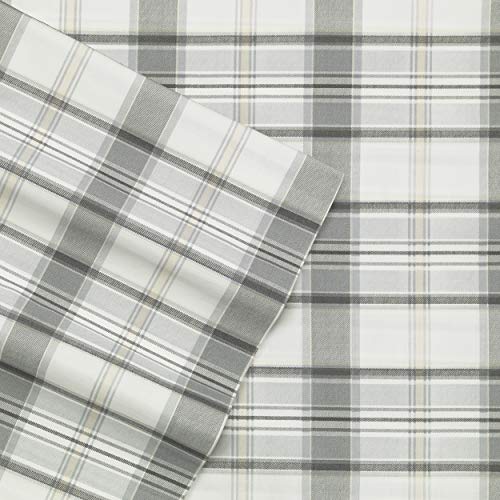 Eddie Bauer Sheets Cotton Percale Bedding Set, Crisp & Cool, Stylish Home Decor, Queen, Chinook Grey/Ivory/Dark Grey