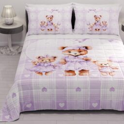 PETTI Artigiani Italiani - Summer Bedspread Single Bed 170 x 260 cm 100 GSM Reversible Single Spring Lightweight Quilt Teddy Purple 100% Made in Italy
