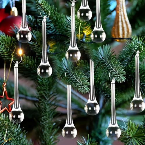 Whaline 40Pcs Christmas Crystal Ornaments 3 Inch Clear Teardrop Chandelier Decor Glass Hanging Ornaments for Xmas Tree Party Home Decor