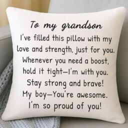 HERHOME to My Grandson White Throw Pillow Cover 18 x 18 Inch, Gifts for Grandson from Grandma Grandpa, Christmas Birthday Cushion Case Gifts for Boys