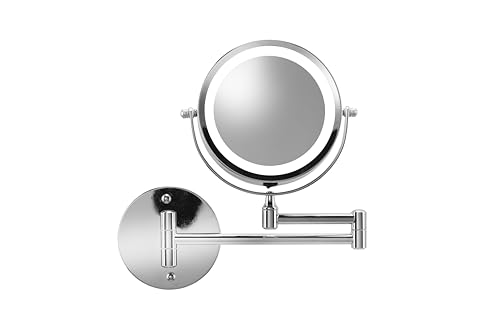 Croydex Extendable Illuminated Magnifying Cosmetic Mirror, Wall Mounted Chrome, 360° Swivel Bathroom Mirror with LED Lights, Battery Operated, Double Sided, 3x/1x Magnification