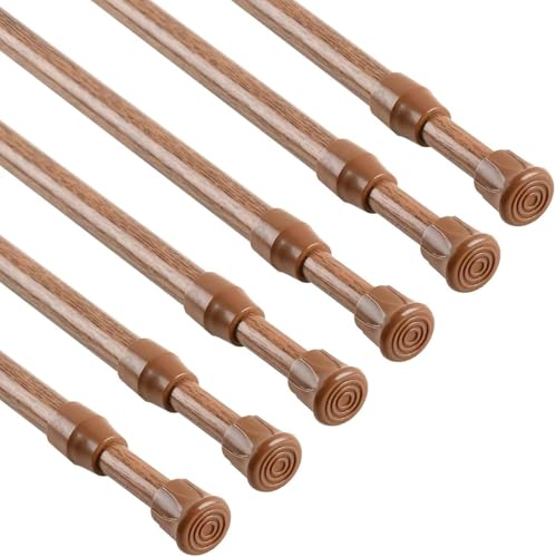 "KXLife Tension Curtain Rod No Drill 16-28"", Adjustable Spring Rod, 6Pcs - Oak, Expandable Tension Mounted, Renter Friendly, Non-Slip Ends, for Window, RV, Closet"