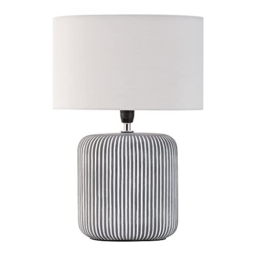 Pauleen Pure Shine 48218 Table Lamp Max. 20 Watt Handmade Grey White Bedside Lamp in Boho Look Made of Fabric, Ceramic E14