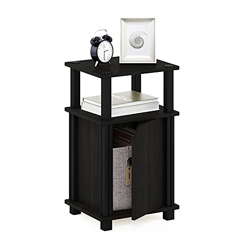 Furinno JUST Side Table, 3-Tier End Table with Door Cabinet, Night Stand, Bedside Table with Open Shelf, for Living Room, Bedroom, Espresso