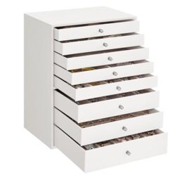 SONGMICS Jewellery Box, 8-Tier Jewellery Organiser with Drawers, Large Capacity, Jewellery Storage, Modern Style, Gift for Loved Ones, Cloud White JBC008W01