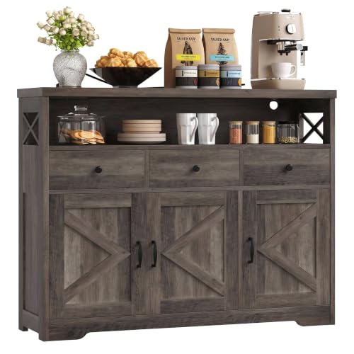 IRONCK Sideboard Kitchen Cabinet with Power Outlets, 107x35x95cm, Grey