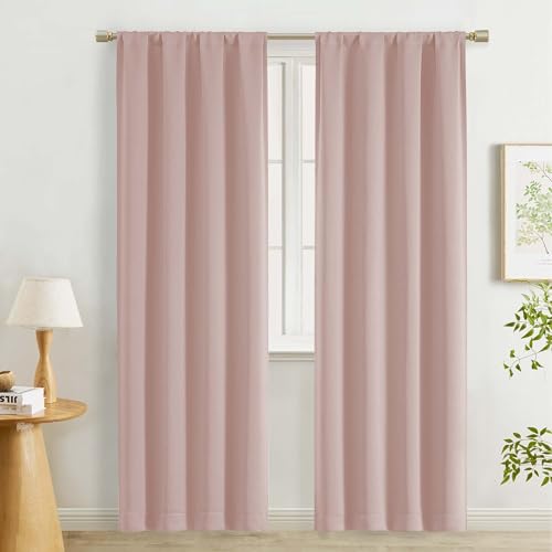 "Lecloud Blush Pink Room Darkening Curtains for Living Room 78 Inches Long 2 Pcs, Room Decor Rod Pocket Thermal Bedroom Curtains, Window Curtain Drapes for Dining Room, Each Panel 40"" W x 78"" L"