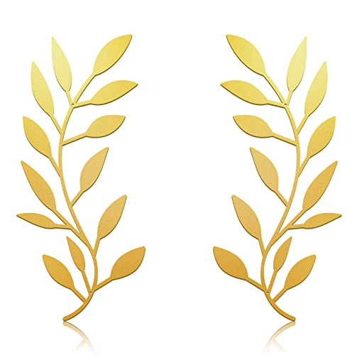 Zhengmy 2 Pieces Metal Tree Leaf Wall Decor Vine Olive Branch Leaf Wall Art Wrought Iron Scroll Above The Bed, Living Room, Outdoor Decoration (Gold)