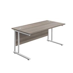 Office Hippo Heavy Duty Rectangular Cantilever Office Desk, Home Office Desk, Office Table, Integrated Cable Ports, PC Desk For Office or Home, 5 Yr Wty - White Frame/Grey Oak Top, 120cm x 80cm