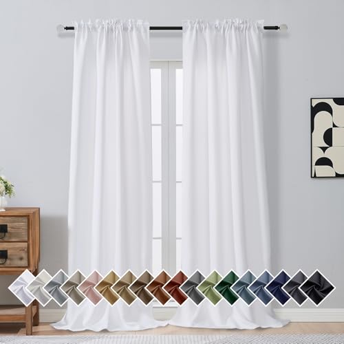 OVZME Pure White Curtains for Bedroom 96 Inches Long 2 Panels, Solid Light Filtering Window Curtains, Thermal Insulated Window Treatments Dual Rod Pocket Living Room Drapes, 2x40Wx96L Inches
