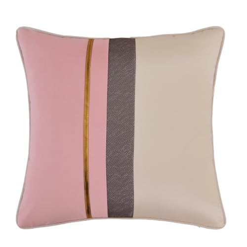 Avigers Decorative Pillow Cover 16 x 16 Inch, Pink White, Rayon Blend - Insert not included Art Deco patchwork accent for couch, sofa, bed and living room removable for seasonal updates