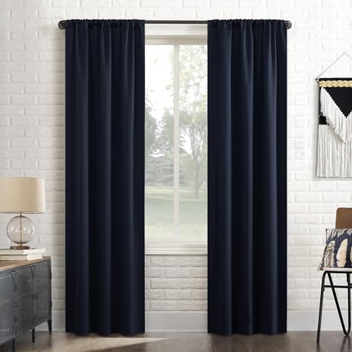 "Sun Zero Bergen Theater Grade Extreme 100% Blackout Rod Pocket Curtain Panel, 40"" x 63, Navy Blue"