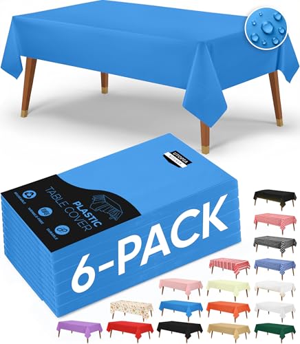 Utopia Kitchen Plastic Table Cloth Disposable (6 Pack - 54x108 Inch) Blue Rectangle Tablecloth Waterproof Stain Resistant Party Table Cover