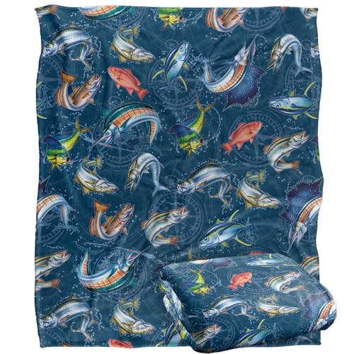 Jq Licensing - Jl-Jp-Jq Saltfish Fishing Compass Pattern Silky Touch Super Soft Throw Blanket 152 X 127 Cm