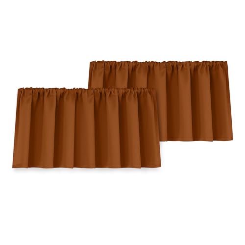 Yakamok 18 Inches Burnt Orange Blackout Curtains Valances for Basement - Room Darkening Rod Pocket Window Valances for Kitchen Windows???2 Panels???Width 40 by Length 18