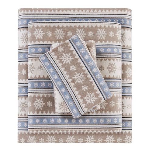 Woolrich Cottage Charms Printed Cotton Sheet Set, 100% Cotton Flannelette Sheets, Warm Fuzzy Bed Sheets Full Size Bedding Set with Fitted Pocket