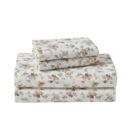 Laura Ashley - Twin Sheet Set, Cotton Flannel Bedding, Brushed for Extra Softness & Comfort (Le Fleur Orange, Twin)