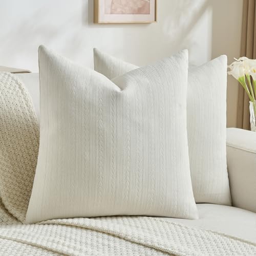 FUTEI Cream White Decorative Throw Pillow Covers 20x20 Inch Set of 2,Soft Cozy Wheat Ear Striped Patterns Cushion Cases,Modern Home Decor for Couch Bed Living Room