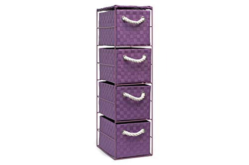ARPAN Purple 4-Drawer Storage Unit, Basket Drawer Unit for Bathroom, Bedroom or Office Storage (18 x 25 x 65 cm)