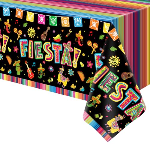Fiesta 4 Pack Cinco De Mayo Printed Fiesta Table Cover - Mexican Themed Party Tablecloth - Taco Night Table Cloth - 86 x 51 in (220 x 130cm)