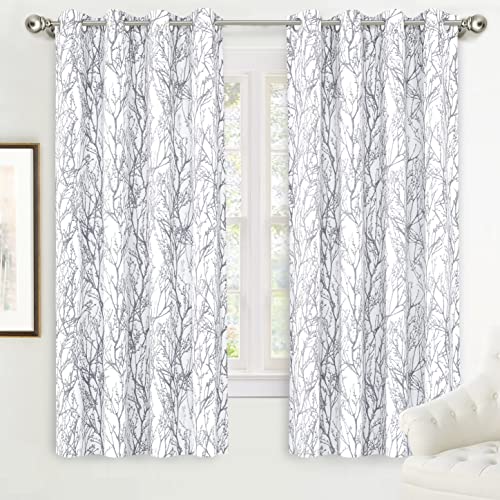 DriftAway Tree Branch Botanical Pattern Painting (Black) out Room Darkening Thermal Insulated Grommet Lined Window Curtains 2 Panels 2 Layers Each 52 Inch by 72 Inch (Gray)