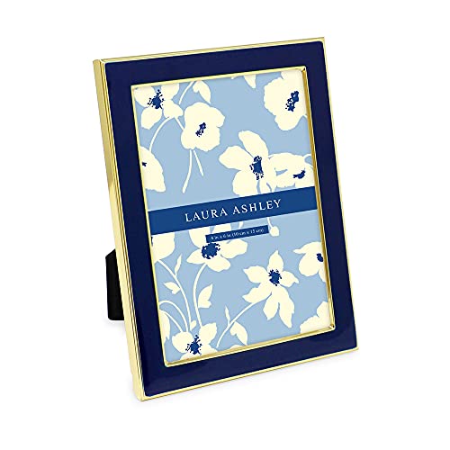Laura Ashley 4x6 Navy Enamel Picture Frame, Gold Metal Edge with Easel, for Countertop, Counterspace, Tabletop Display, Bookshelf, Desk, Wall Décor, Photo Gallery (4x6, Navy W/Gold)