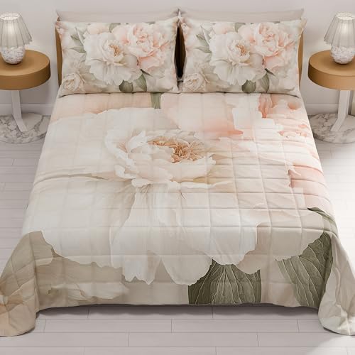 PETTI Artigiani Italiani - Summer Single Bedspread 170 x 260 cm 100 g/m² Double Face, Spring Single Bed Quilt, Lightweight Quilt, Floral 40, 100% Made in Italy