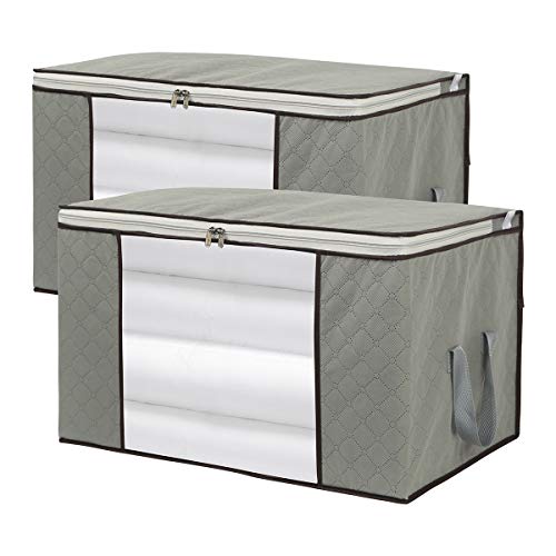 2 Pack Foldable Jumbo Storage Bags Closet Under Bed Organizer - 28 x 20 x 12 Inch (L x W x H) - Easy to Fit King Size Comforter Set - Breathable Anti-Mold Febric Clear Window & Handles
