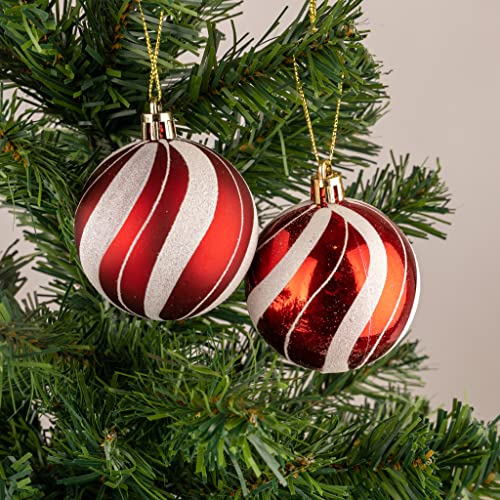 10cm/6Pcs Christmas Baubles Shatterproof Red White Candy Strips, Christmas Tree Decorations Ball Ornaments Balls Xmas Hanging Decorations Holiday Decor - Shiny,Matte,Glitter