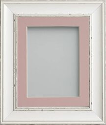 Frame Company Brooke Antique White Photo Frame, Pink Mount, 12x10 for 8x6 inch, fitted with perspex