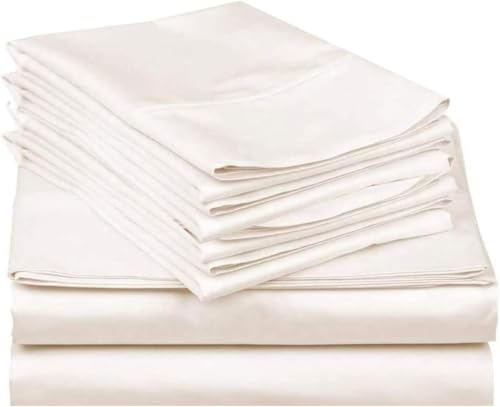 Mattress-Homes 6 Piece Queen Sheet Set, Hotel Luxury Collection, 100% Egyptian Cotton, 18 Inch Deep Pocket Fitted Sheet, Soft & Cool, Breathable Bedding with 4 Pillowcases in Ivory Solid