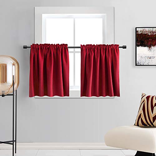 DONREN Red Blackout Curtain Tiers for Kids Room - Home Decorations Short Curtains for Small Windows (42 by 36 Inch,2 Panels)