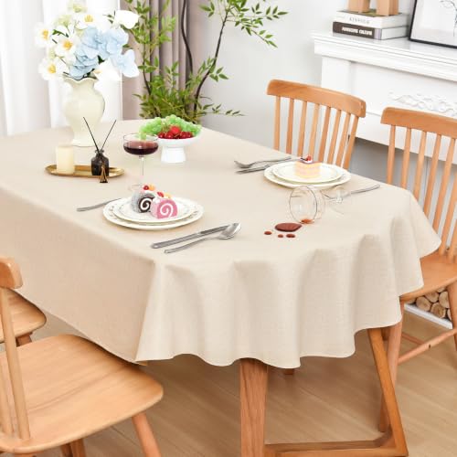 Wolkemer Oval Tablecloth 52 x 70 Inches Faux Linen Water Resistant - Farmhouse Polyester Tablecloths, Washable Wipeable Table Cover for Home, Kitchen, Dining, Wedding, Party (Neutral)