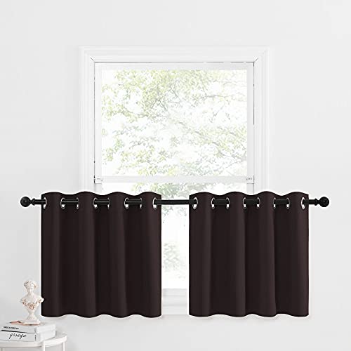 NICETOWN Kitchen Curtains Window Treatments - Eyelet Top Home Fashion Blackout Curtains Tailored Drapes (Toffee Brown, Double Piece, W52 x L24 + 1.2 inches Header)