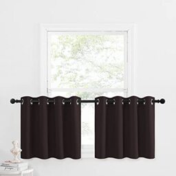 NICETOWN Kitchen Curtains Window Treatments - Eyelet Top Home Fashion Blackout Curtains Tailored Drapes (Toffee Brown, Double Piece, W52 x L24 + 1.2 inches Header)