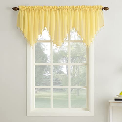 "No. 918 Erica Crushed Voile Ascot Beaded Sheer Rod Pocket Curtain Set, 153"" x 24"", Yellow"
