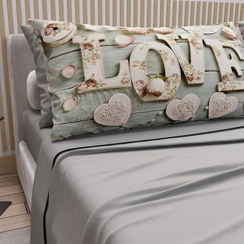 PETTI Artigiani Italiani - Cotton Sheets with Pillowcases in Digital Print, Double Sheet, 318 Light Grey Patterned Bed Set, 100% Made in Italy
