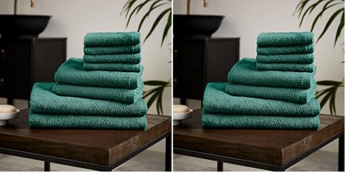 Catherine Lansfield Quick Dry Cotton 8 Piece Towel Set Forest Green (Pack of 2)