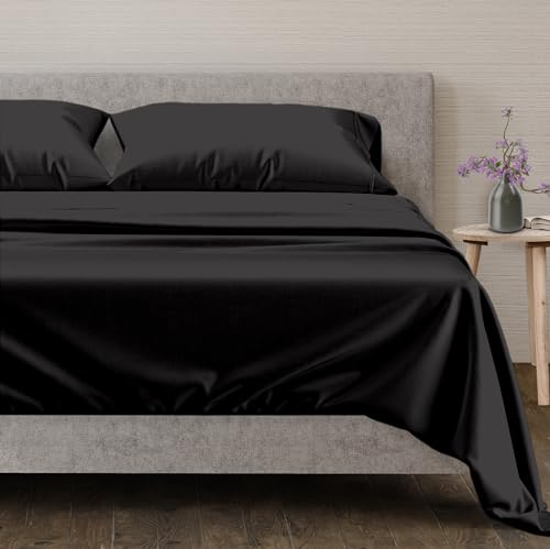 Mayfair Linen 100% Egyptian Cotton Sheets, Black California King Sheets Set, 600 Thread Count Long Staple Cotton, Sateen Weave for Soft and Silky Feel, Fits Mattress Upto 18'' DEEP Pocket