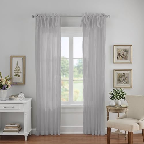 "Elrene Home Fashions Jolie Crushed Semi-Sheer Window Curtain, Adjustable Tie-Top Single Panel, 52"" x 108"" (1 Panel), Gray"