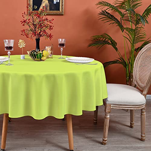 MEANMOY Lime Green 210 GSM Water & Stain Resistant Round Tablecloth for Circle Table - Solid 70 Inch Table Cloth Cover in Wrinkle Free Durable Washable Polyester Fabric for Wedding, Party, Banquet