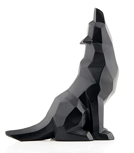 Black Wolf Howling Wolf Figurine Statue for Home Decor - Eco-Friendly Resin Modern Wolf Figurine for cabinet Office Desk Shelf Wildlife Lover Gift
