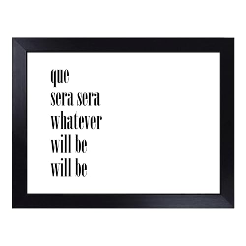 Lap Tray with Bean Bag Cushion, Que Sera Sera Typography Quote - Handmade in the UK, Raised Wooden Edge, Padded Cushion, Heat-Resistant Wipe-Clean Surface, for Meals, Laptops and Crafts