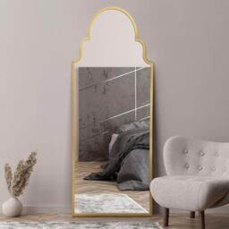 "MirrorOutlet The Arcus - Gold Framed Modern Full Length Arched Leaner Wall Mirror 71"" X 28"" (180CM X 70CM) Silver Mirror Glass with Black All weather Backing."