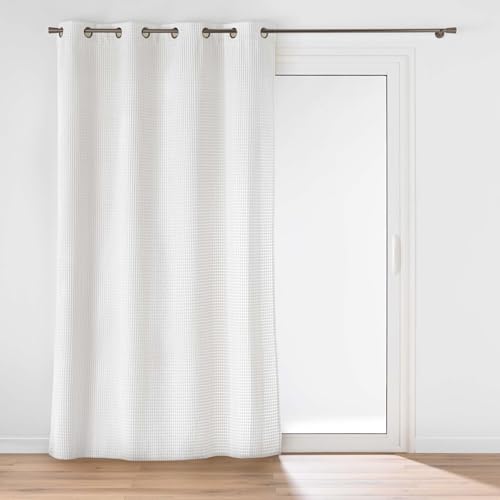 Douceur d'Intérieur, 140 x 260 cm White Flannel Relief Swing Plain Eyelet Curtain