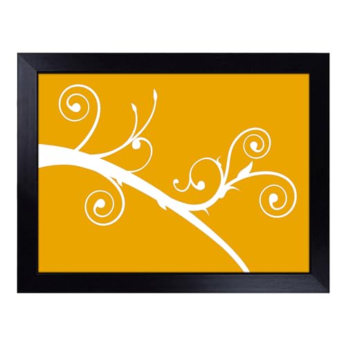 Lap Tray with Bean Bag Cushion, White Branch On Orange - Handmade in the UK, Raised Wooden Edge, Padded Cushion, Heat-Resistant Wipe-Clean Surface, for Meals, Laptops and Crafts